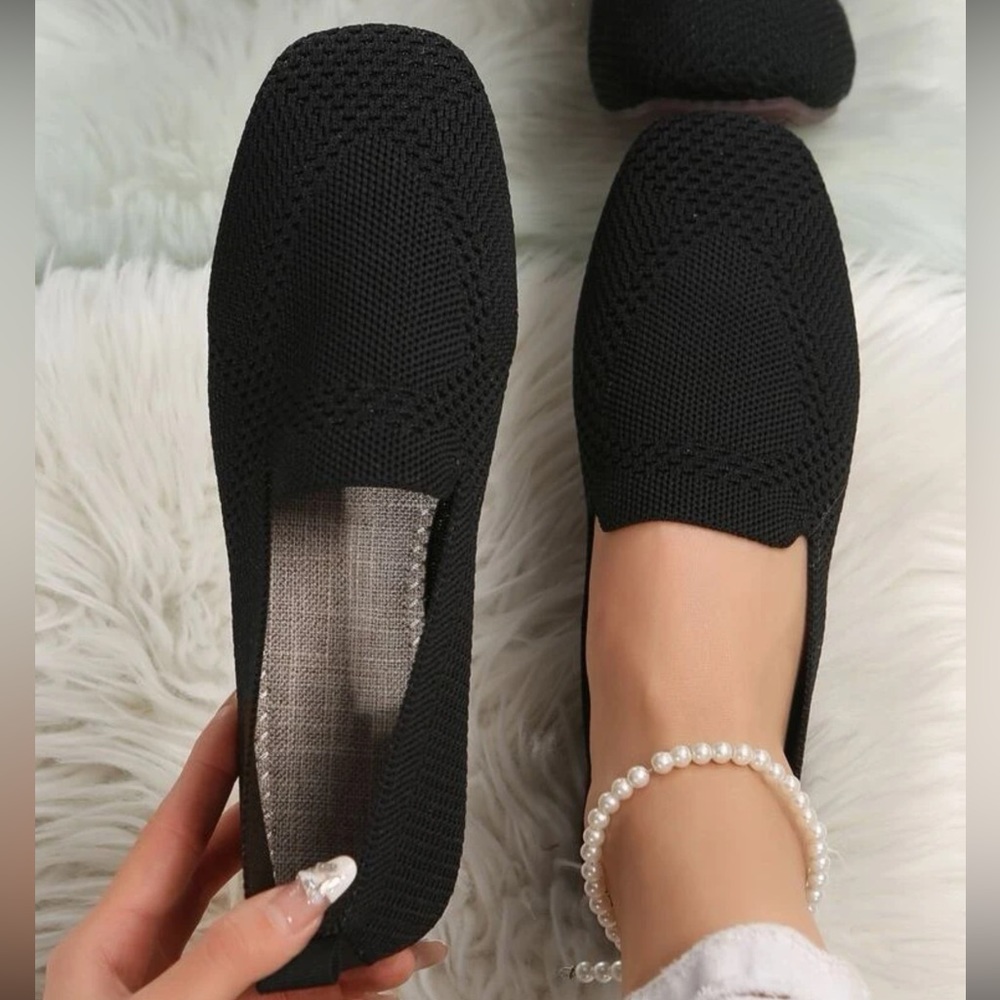 Black square loafer flats